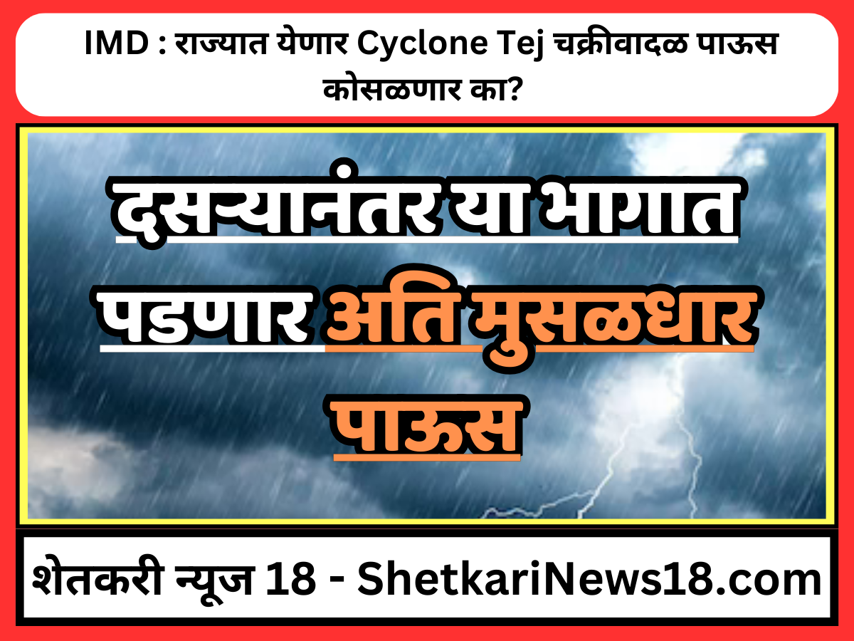 IMD : राज्यात येणार Cyclone Tej चक्रीवादळ पाऊस कोसळणार का? 